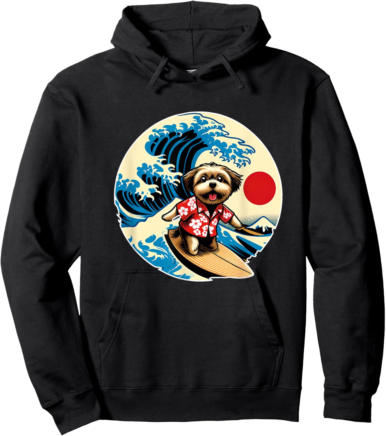 Great Wave Kanagawa Morkie dog Surfing Women Kids Hoodie - Hoodie | Black