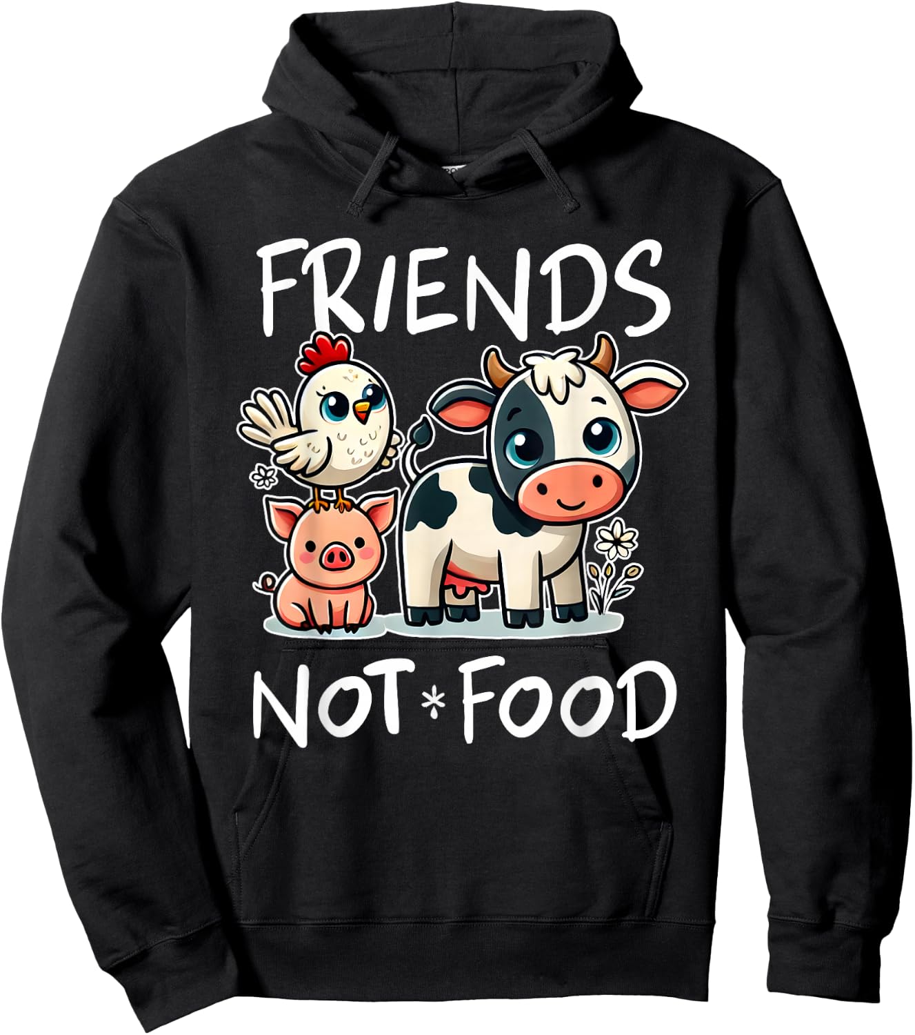 Friends Not Food Funny Vegan Vegetarian Cute Animals Gift Hoodie - Hoodie | Black