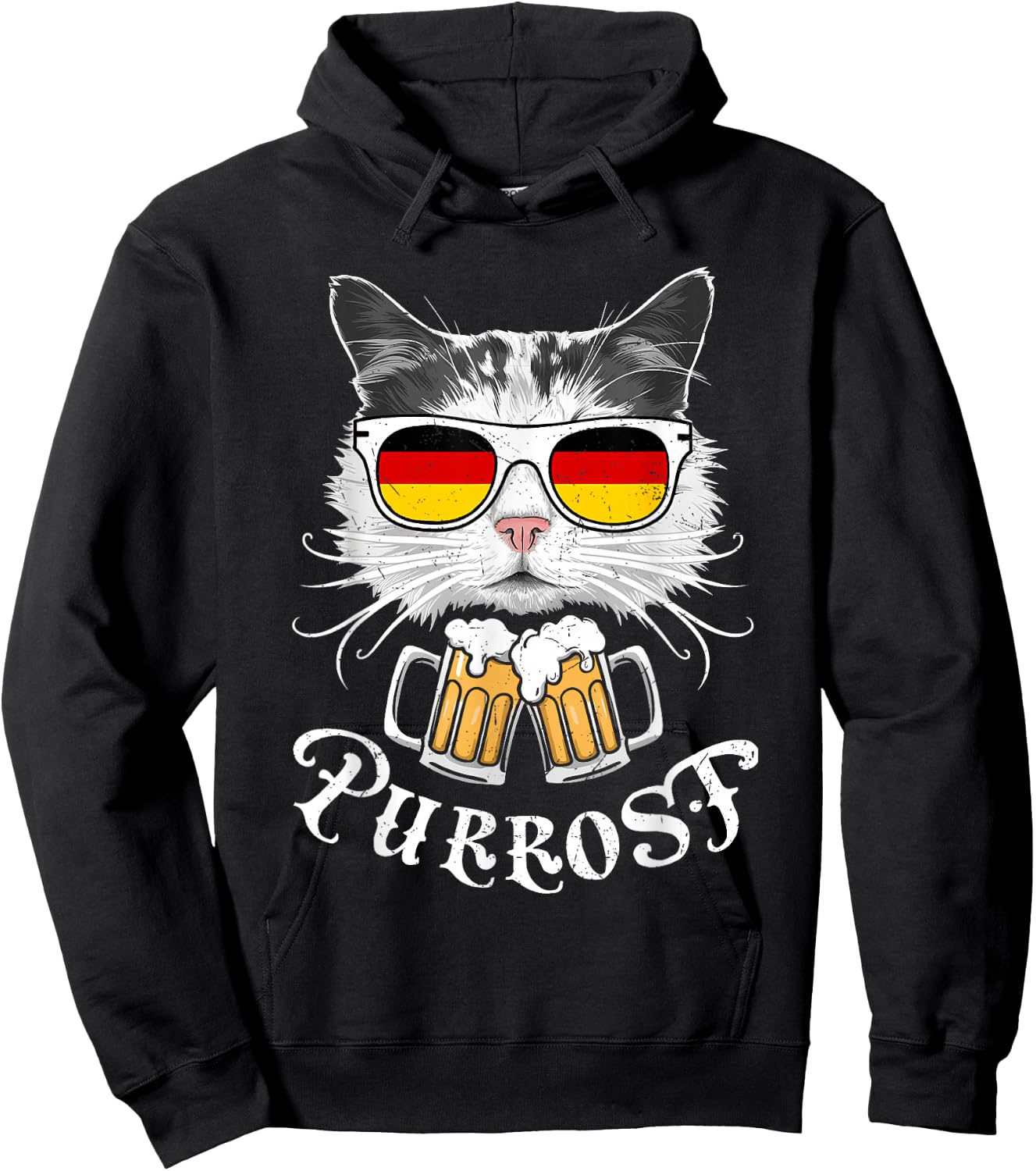 Funny Oktoberfest Cat Kitty Bavarian Drinking Beer Purrost Hoodie - Hoodie | Black