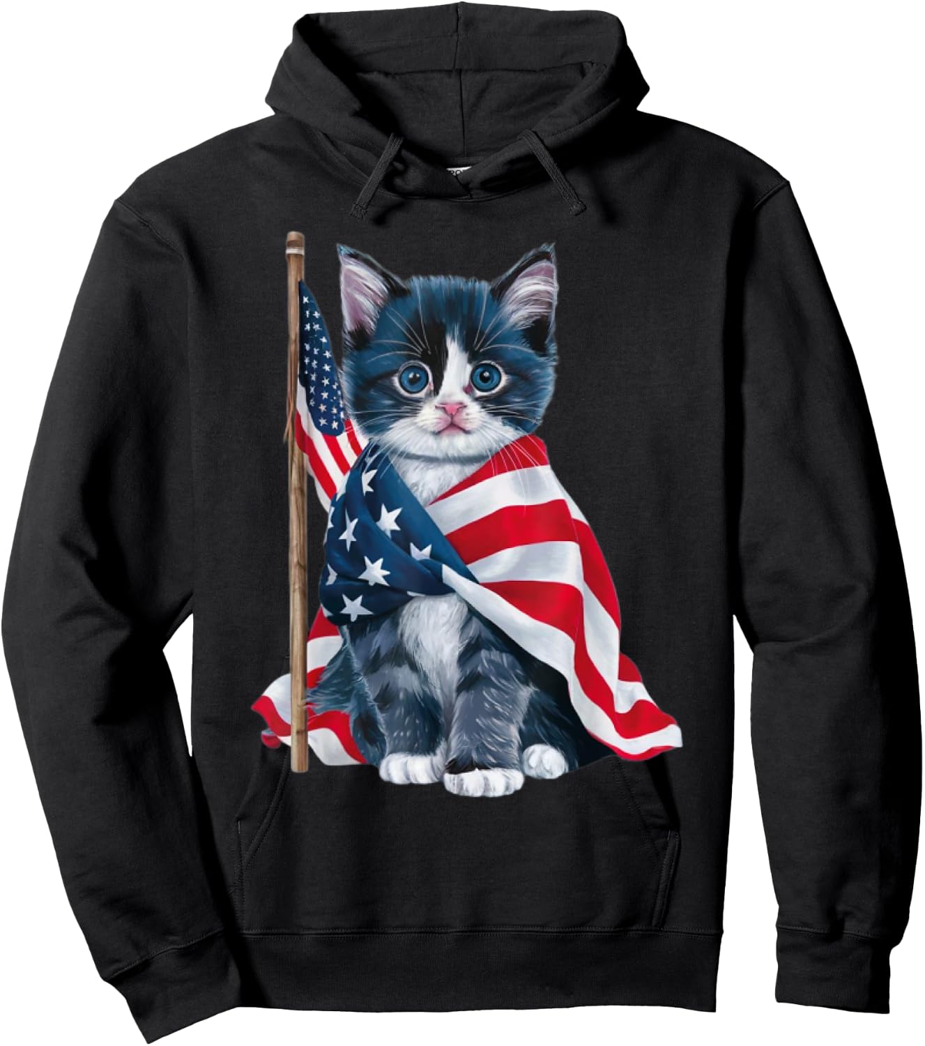 Patriotic Black Cat Shirt 4th of July Women Men Kids Hoodie - Hoodie | Black
