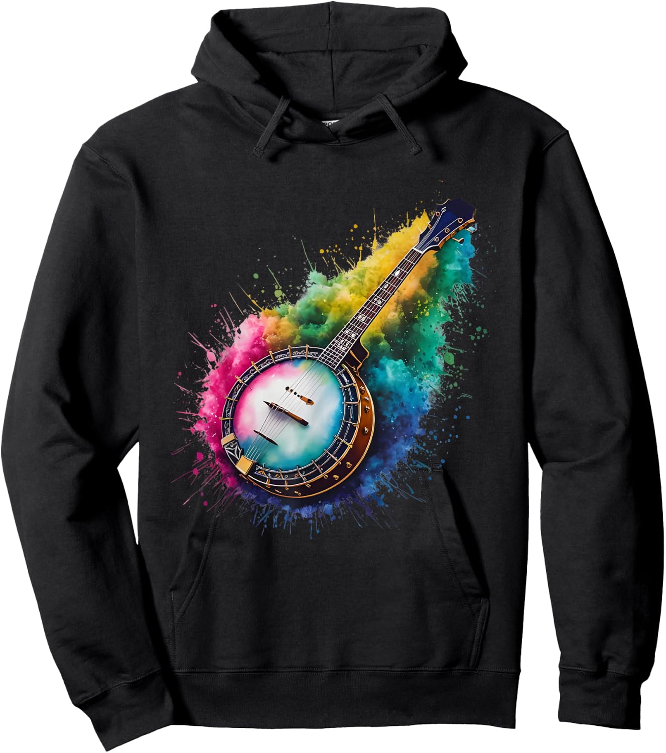 Playing Banjo Men Woman Colorful Watercolor Banjo Hoodie - Hoodie | Black