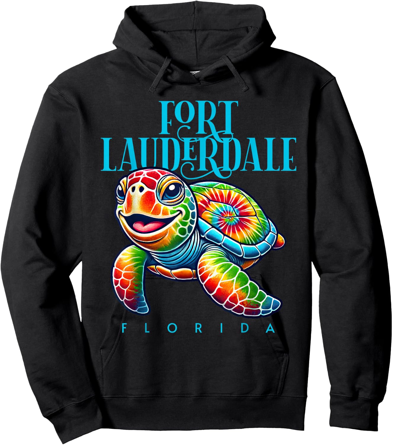 Fort Lauderdale Florida Smiling Tie Dye Sea Turtle Hoodie - Hoodie | Black