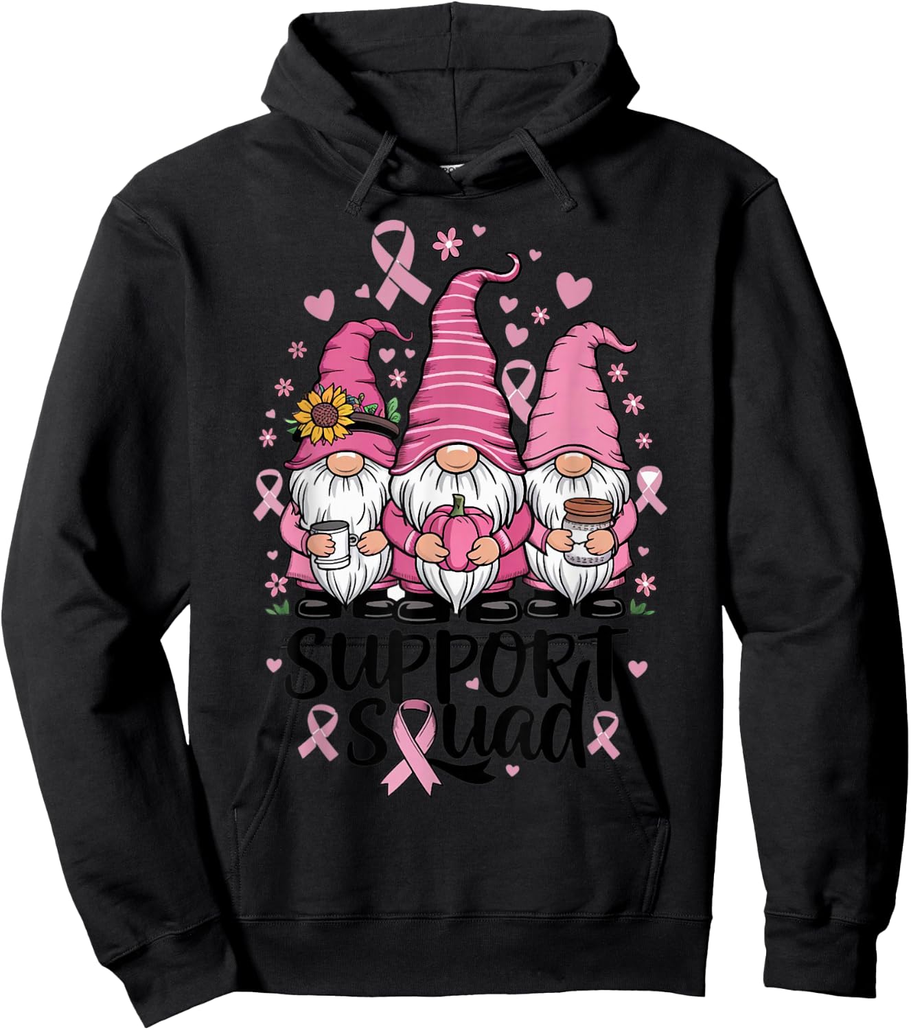 Gnome Support Squad Breast Cancer Awareness Pink Clothing Hoodie - Hoodie | Black