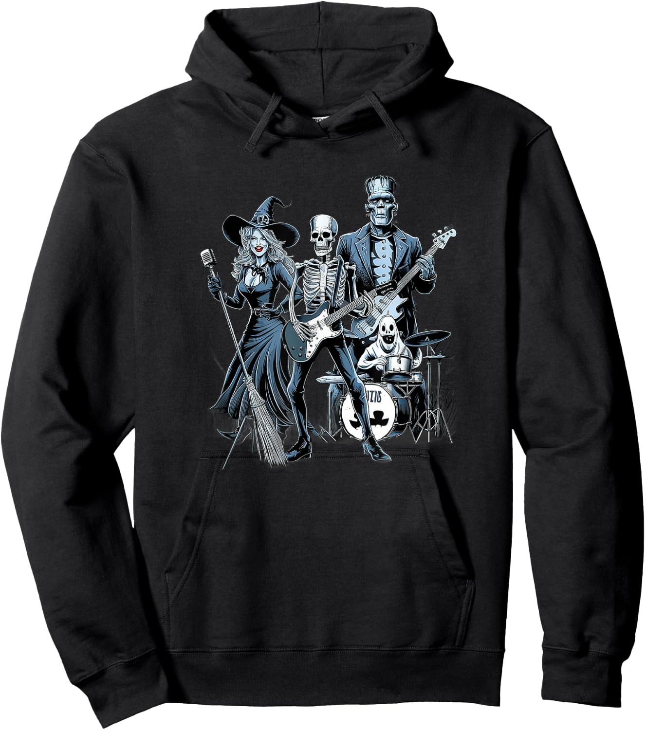 Rock Band Halloween Witch Skeleton Frankenstein Ghost Hoodie - Hoodie | Black
