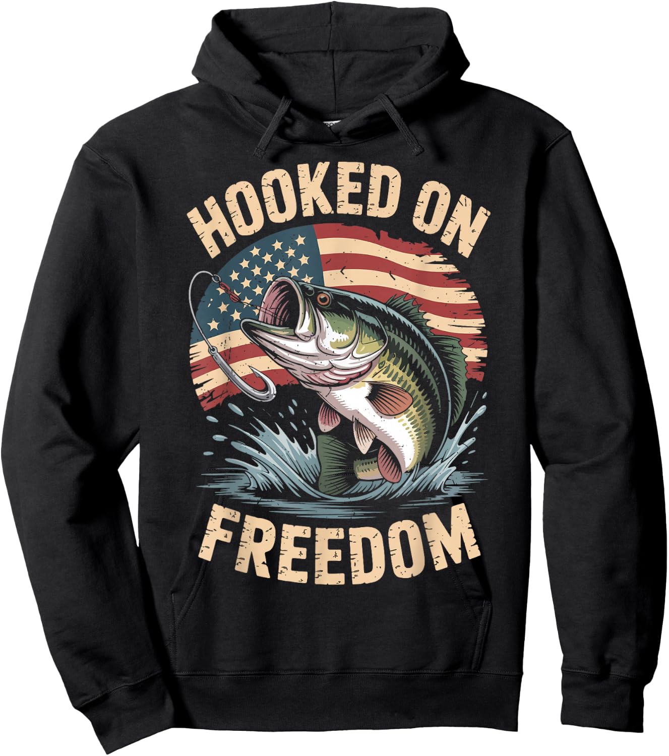 Youth Boy Hooked On Freedom Fishing 4th July Men Patriotic Hoodie - Hoodie | Black