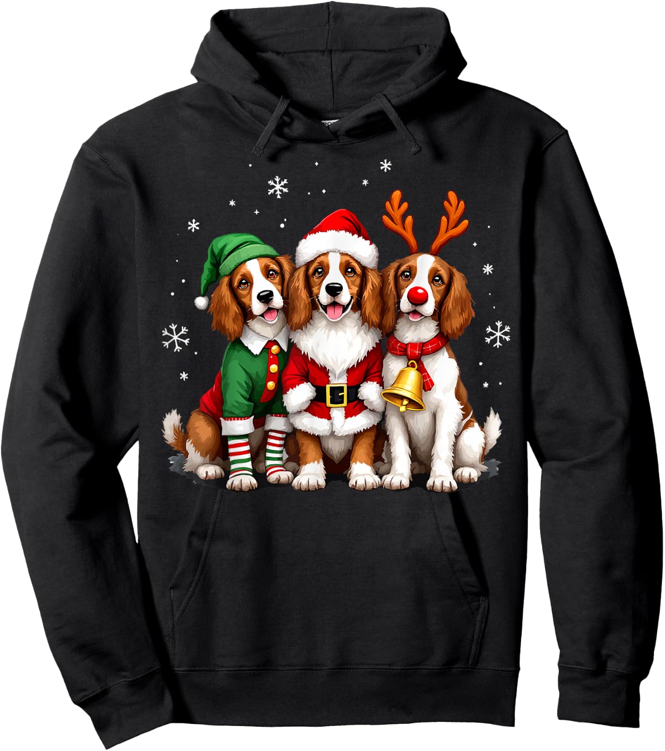 Brittany Spaniel Christmas Dogs Funny Santa Reindeer Elf Hoodie - Hoodie | Black