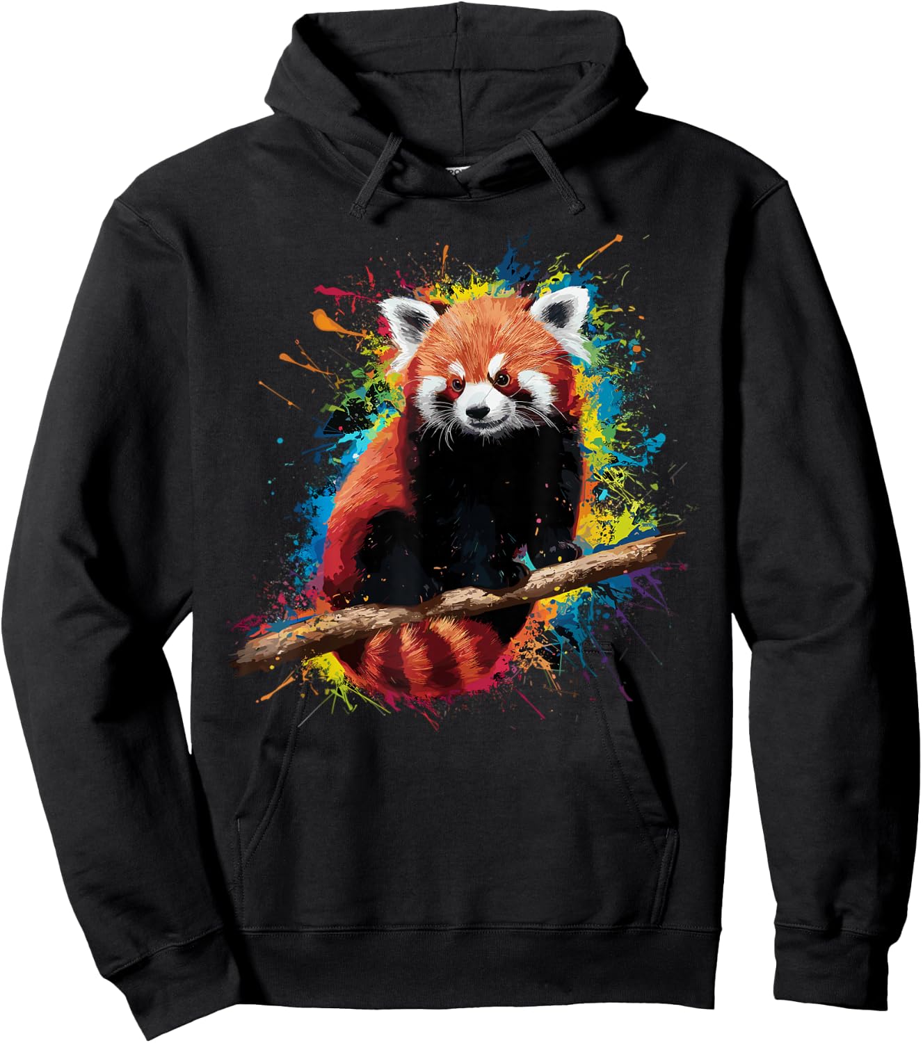 Colorful Paint Splash Red Panda Art Graphic Hoodie - Hoodie | Black