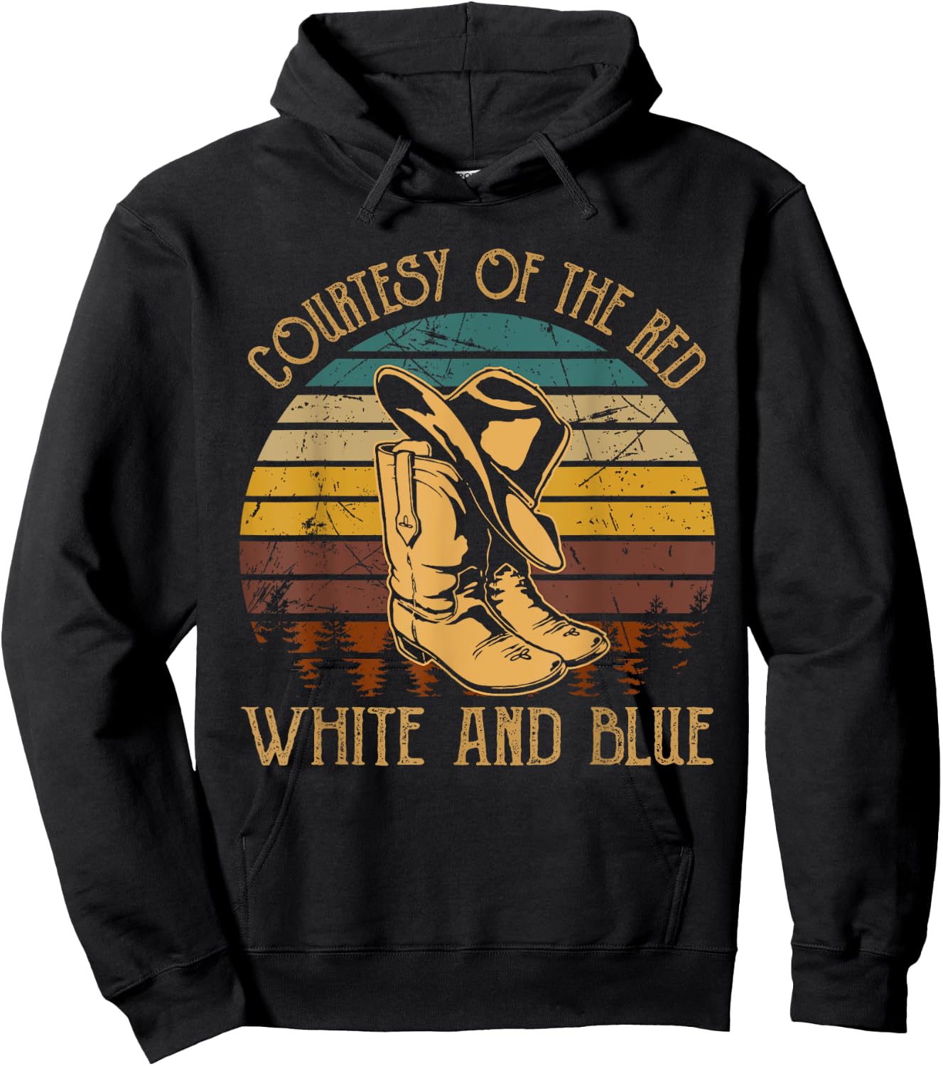 Courtesy Of The Red, White And Blue Western Cowboy Hat Boots Hoodie - Hoodie | Black