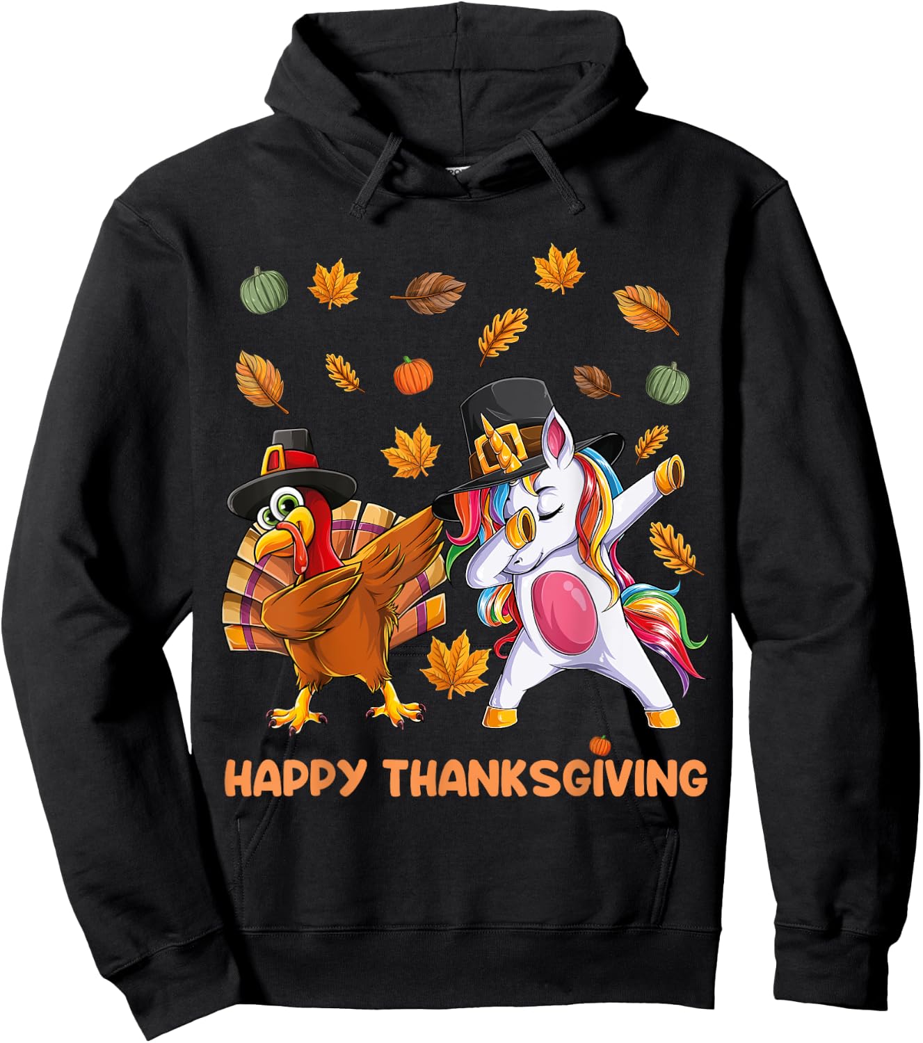 dabbing Turkey Unicorn Thanksgiving For Girls Pilgrim Hat Hoodie - Hoodie | Black