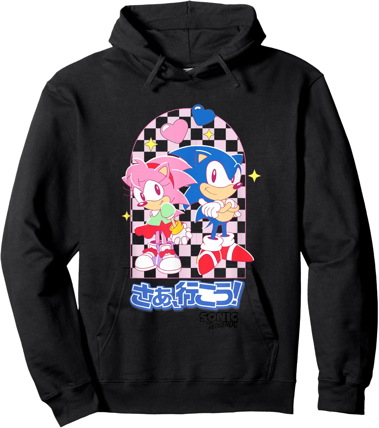 Sonic The Hedgehog Amy Rose & Sonic Kawaii Kanji Portrait Hoodie - Hoodie | Black