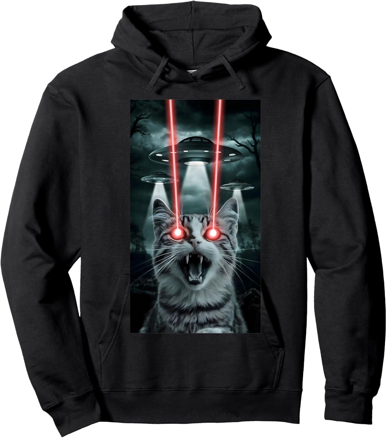 Alien Cat Selfie With Ufo Laser Eyes Hoodie - Hoodie | Black