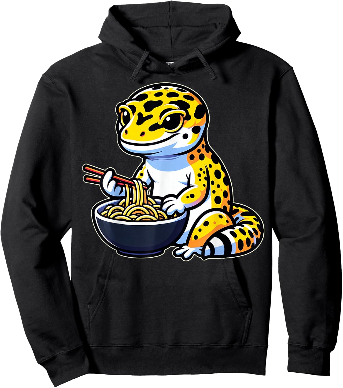 Kawaii Leopard Gecko Lover Gifts Leopard Gecko Eating Ramen Hoodie - Hoodie | Black