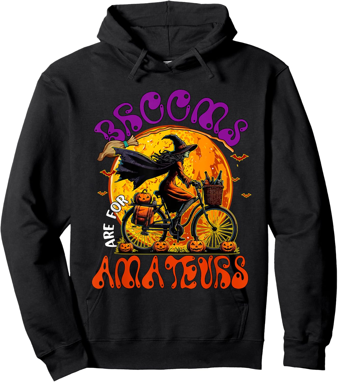 Brooms Are For Amateurs Halloween Witch Riding Bicycle Hoodie - Hoodie | Black