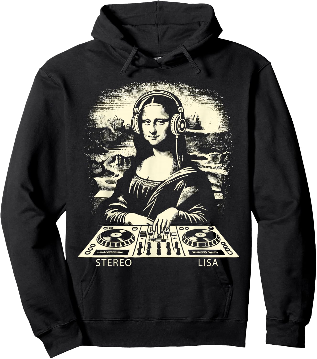 Mona Lisa DJ Stereo Lisa Pun Men Women Kids Funny Dj Party Hoodie - Hoodie | Black