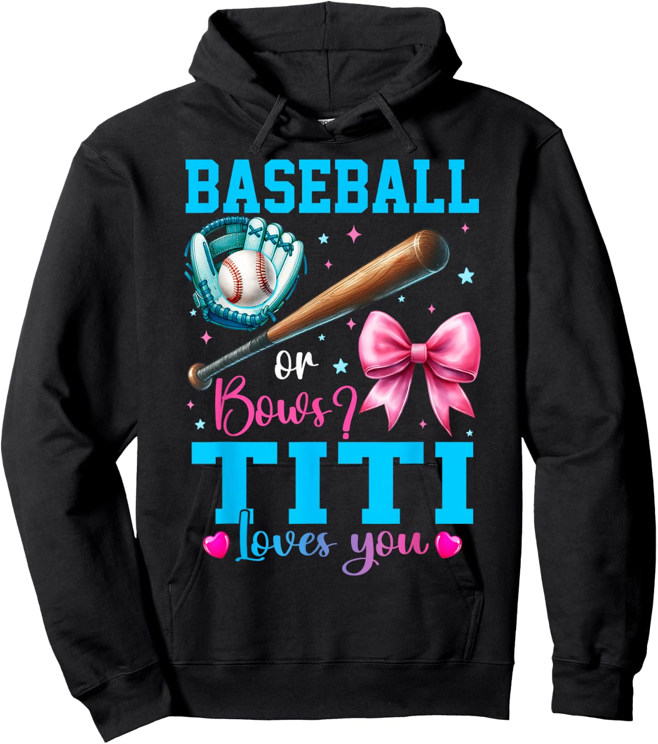 Baseball or Bows Titi Loves You Gender Reveal Baby Party Hoodie - Hoodie | Black