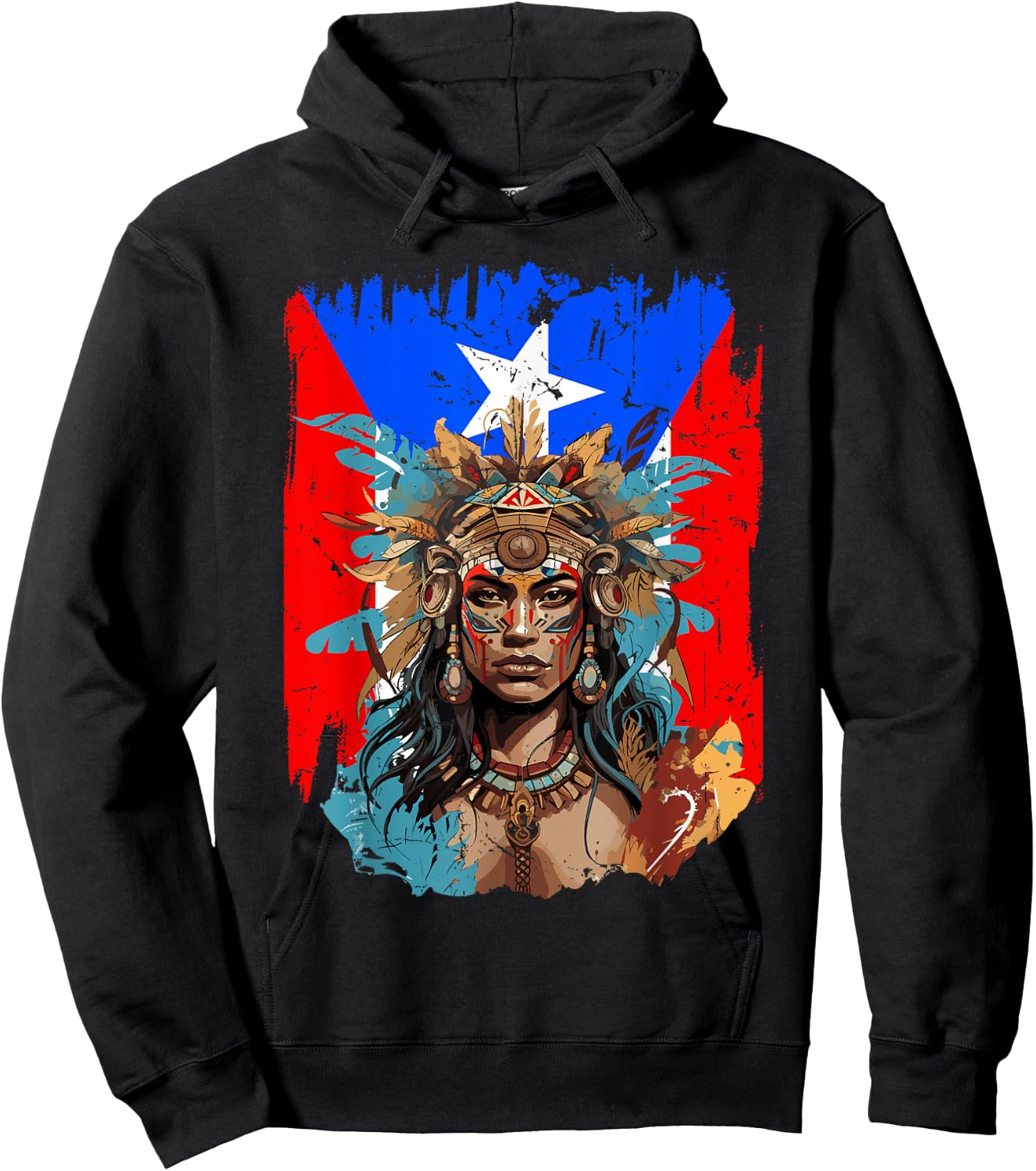 Boricua Taino Woman Puerto Rico Flag Hispanic Heritage Month Hoodie - Hoodie | Black