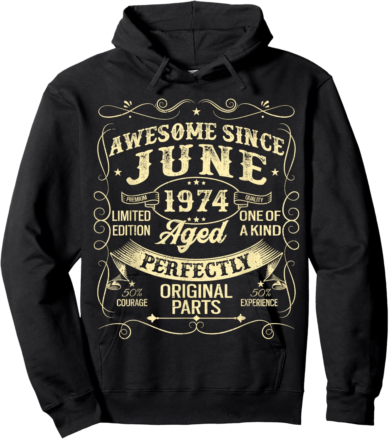 Awesome Since June 1974 Year Of Birth Birthday 1974 Vintage Hoodie - Hoodie | Black
