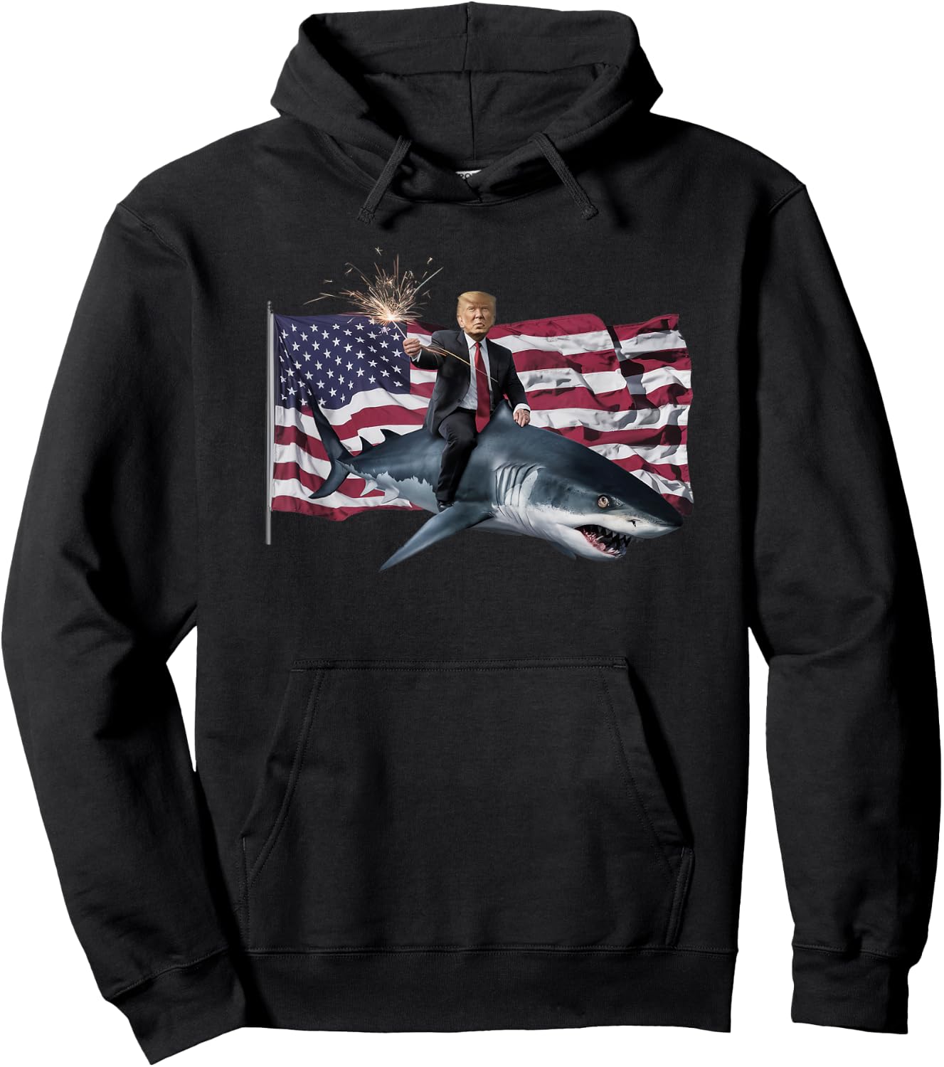 Patriotic Trump Shark American Pride USA Flag July 4th Hoodie - Hoodie | Black