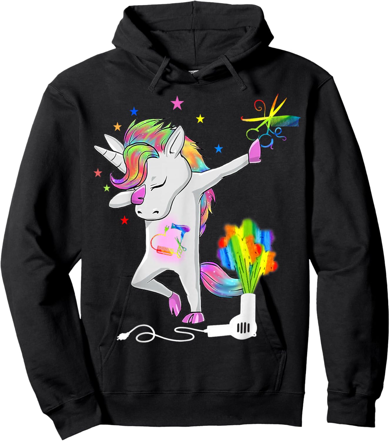 Funny HairStylist T Shirt Dabbing Unicorn Cosmetologist Hoodie - Hoodie | Black