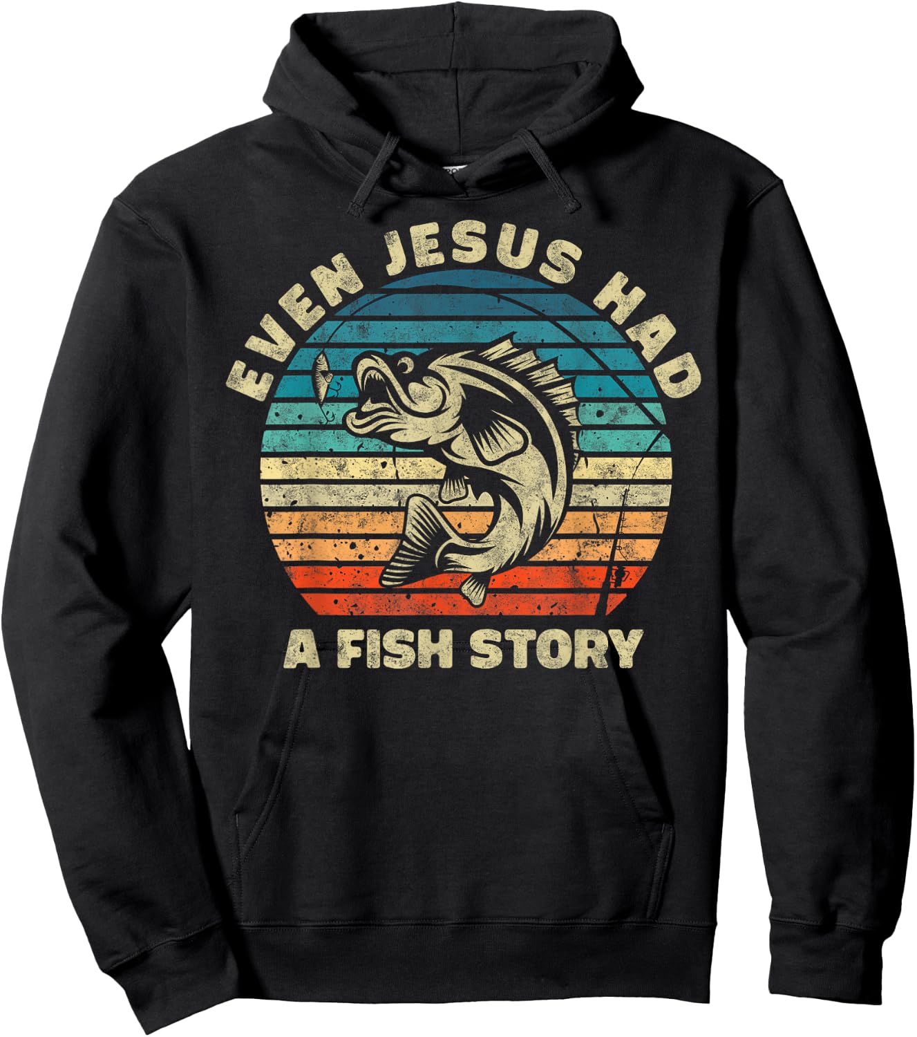 Even Jesus Has a Fish Story Christian Fisherman Funny Retro Hoodie - Hoodie | Black