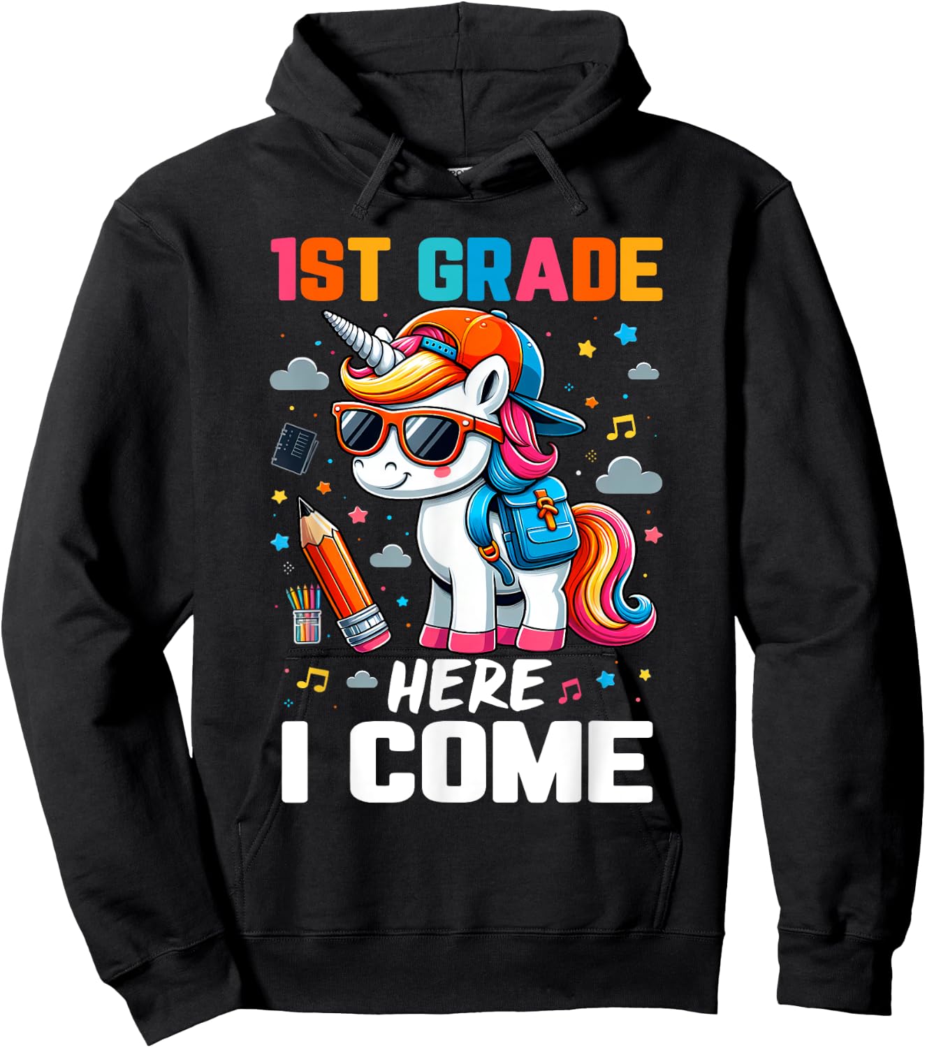 First 1st Grade Here I Come Shirt First Day Of School Girls Hoodie - Hoodie | Black