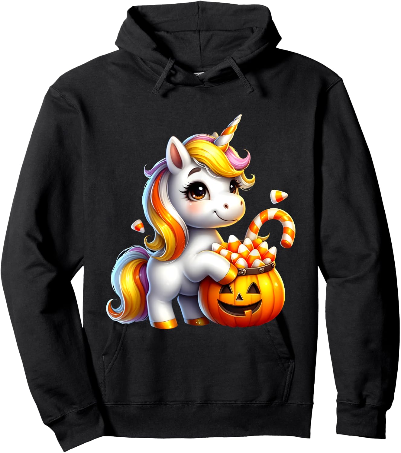 Unicorn Candy Corn Cute Halloween Unicorn Gift Kids Girls Hoodie - Hoodie | Black