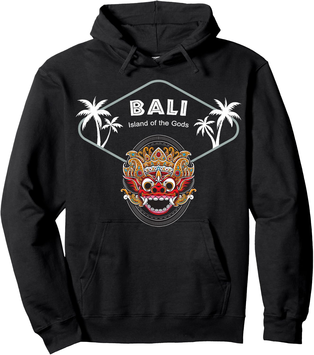 Bali Barong Mask Palms Indonesia Penida Gift Ubud Souvenir Hoodie - Hoodie | Black