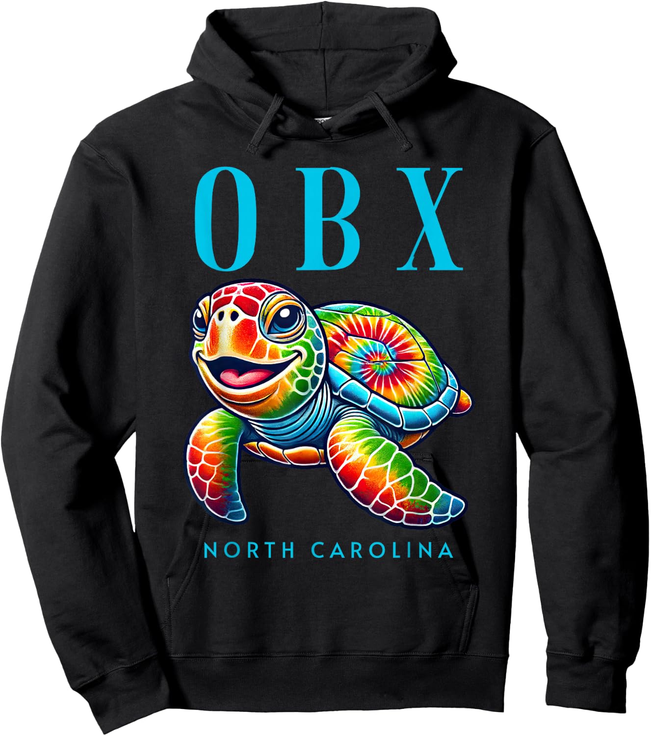 OBX North Carolina Smiling Tie Dye Sea Turtle Hoodie - Hoodie | Black