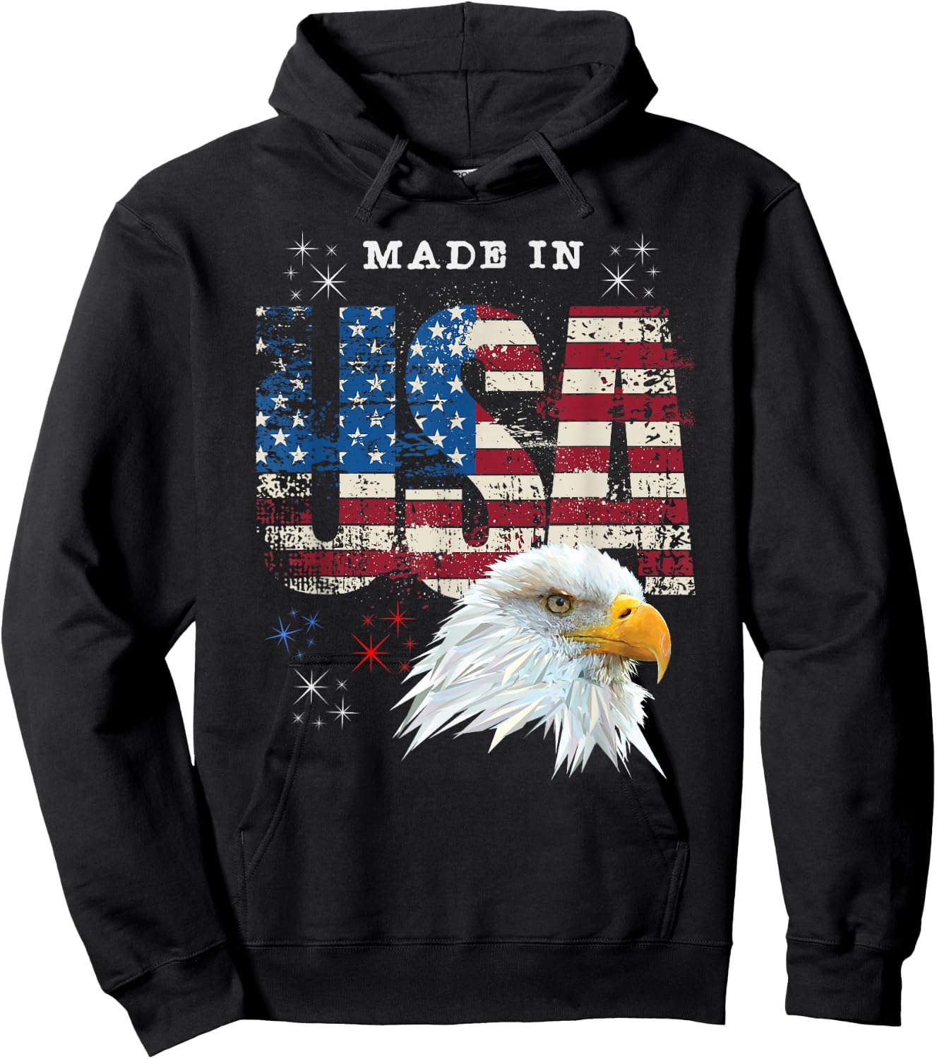 Made in USA Patriotic American Flag Bald Eagle America Hoodie - Hoodie | Black