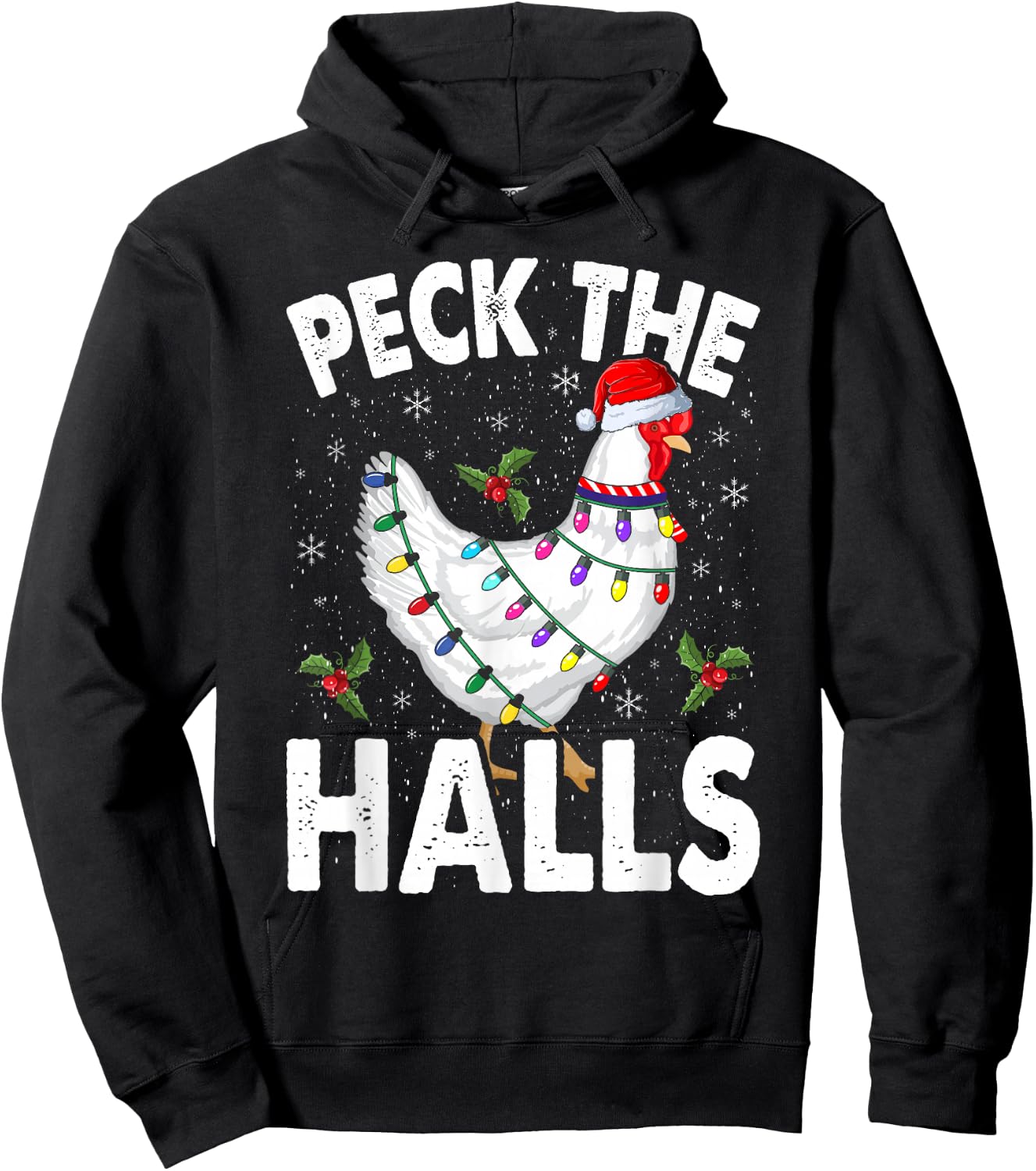 Peck the Halls | Chicken Christmas Santa Hat Hoodie - Hoodie | Black