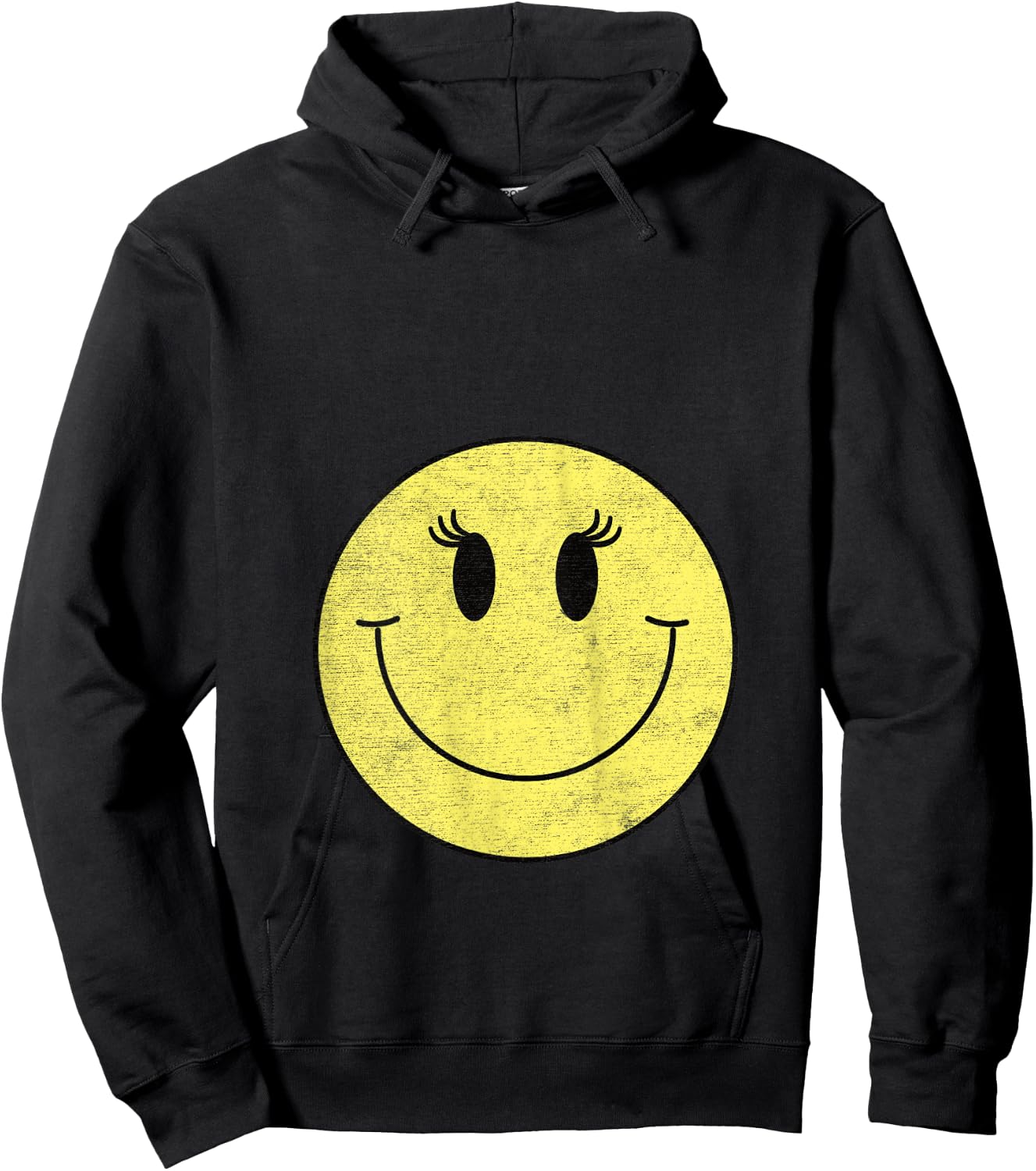 Vintage Cute Eyelashes Yellow Happy Smiling Smile Face Girl Hoodie - Hoodie | Black