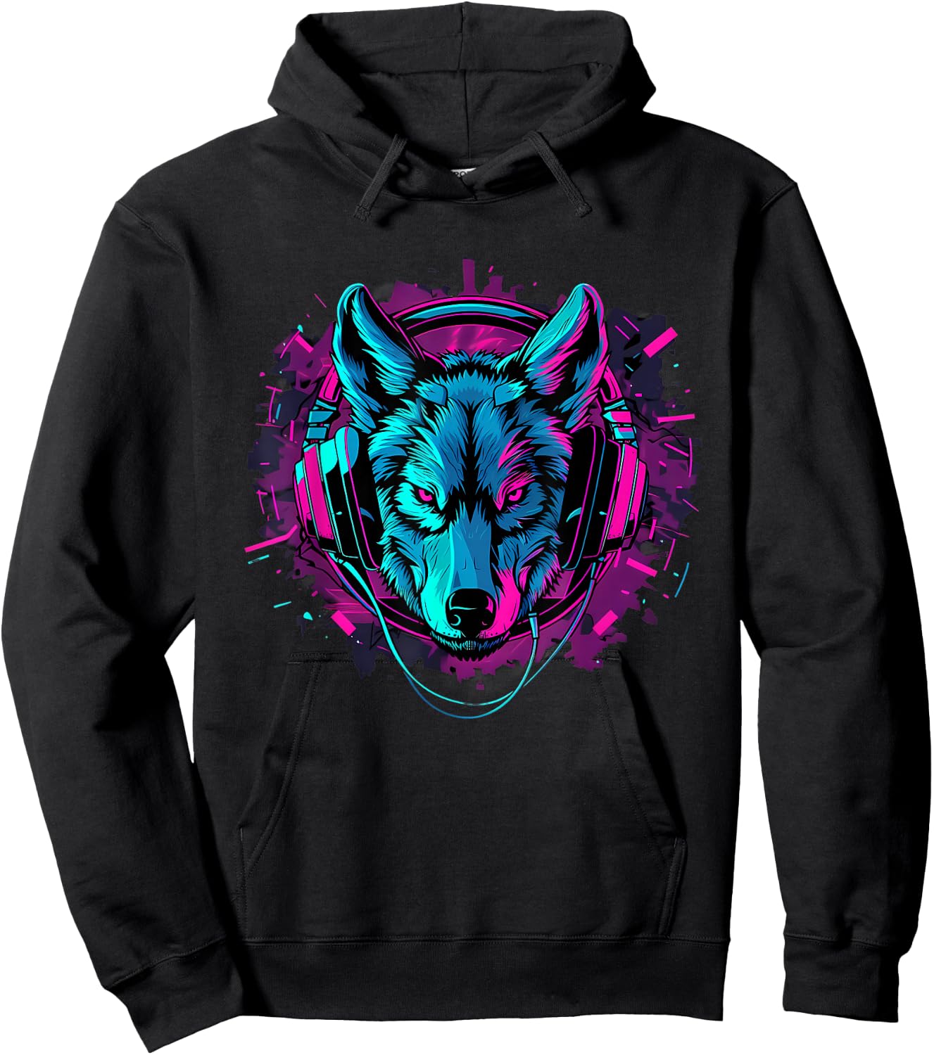 DJ Wolf Beatmaker Artwork Techno Music Headphones EDM Hoodie - Hoodie | Black