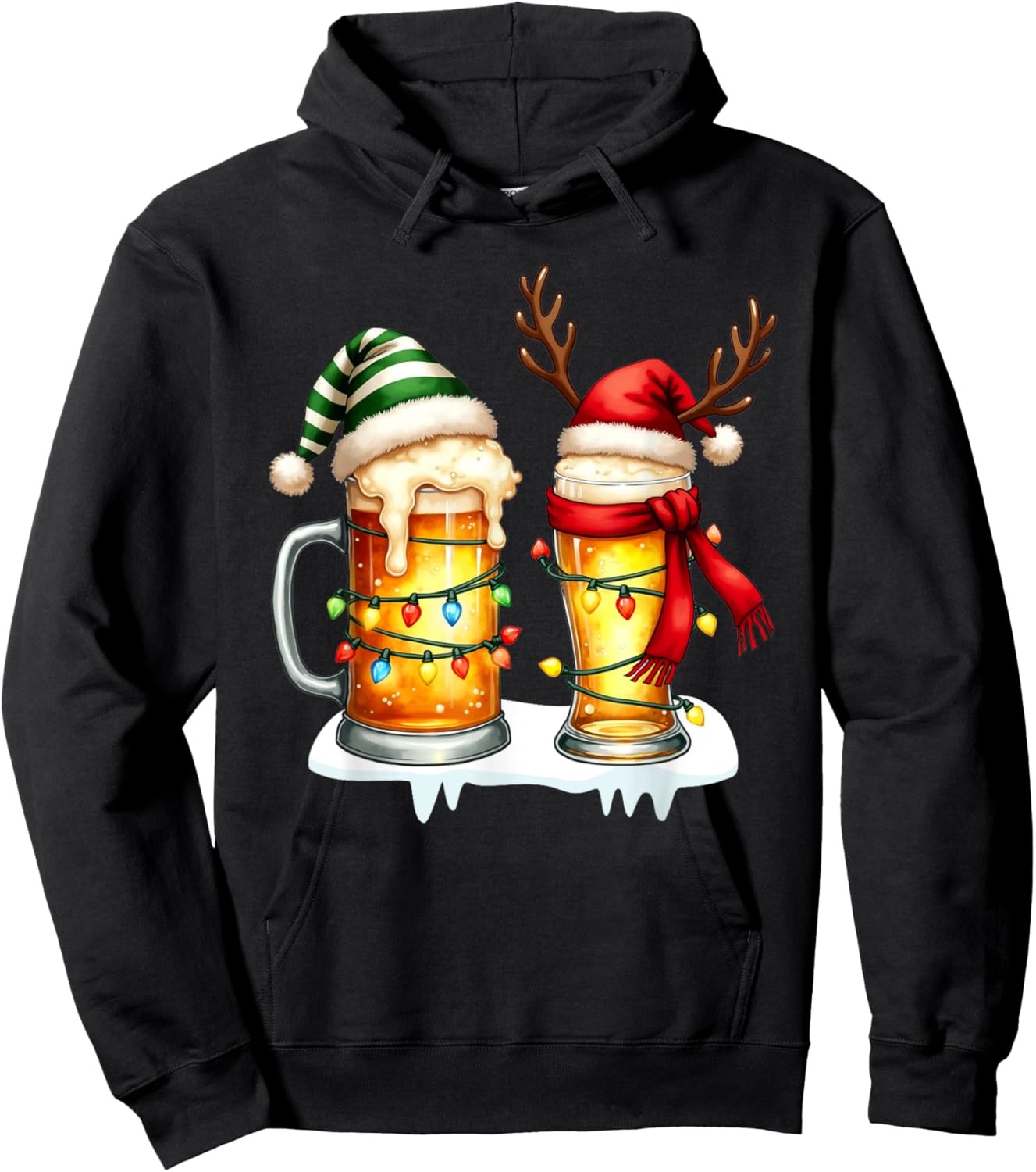 Christmas Pajamas Beer Mug Beer Glasses Beer Costume Santa Hoodie - Hoodie | Black
