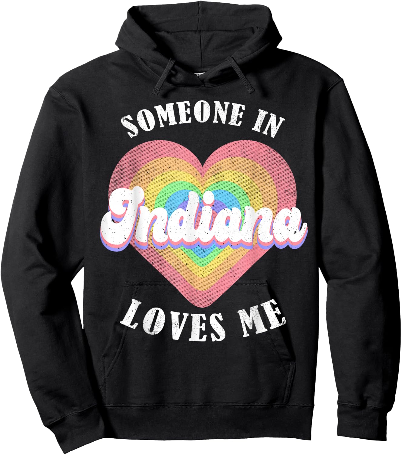 Someone In Indiana Loves Me Heart Retro Groovy Hoodie - Hoodie | Black