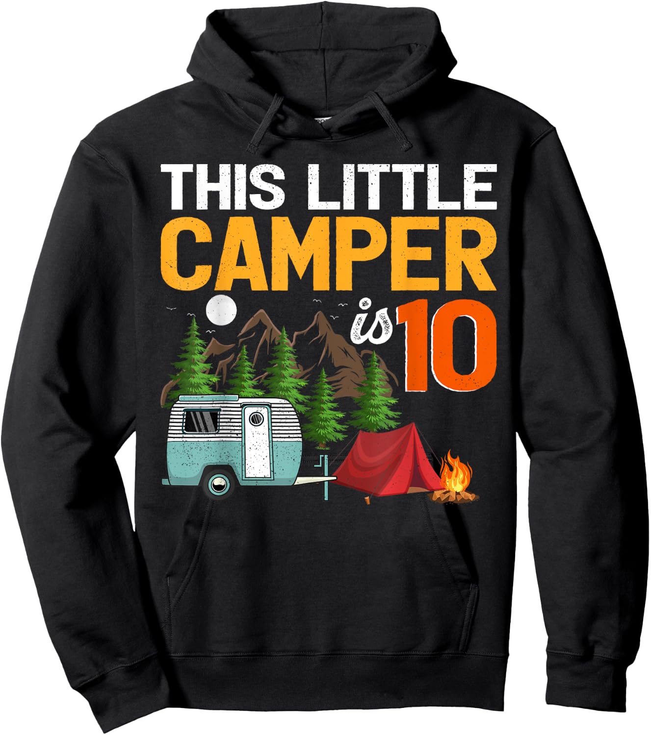 This Little Camper Is 10 Year Old Camping 10th Birthday Hoodie - Hoodie | Black
