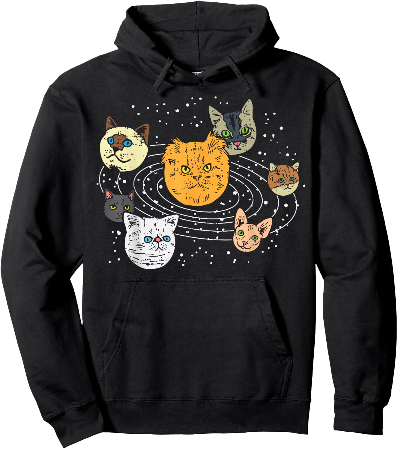 Cat Faces Planets Solar System Space Animals Pet Lover Gift Hoodie - Hoodie | Black