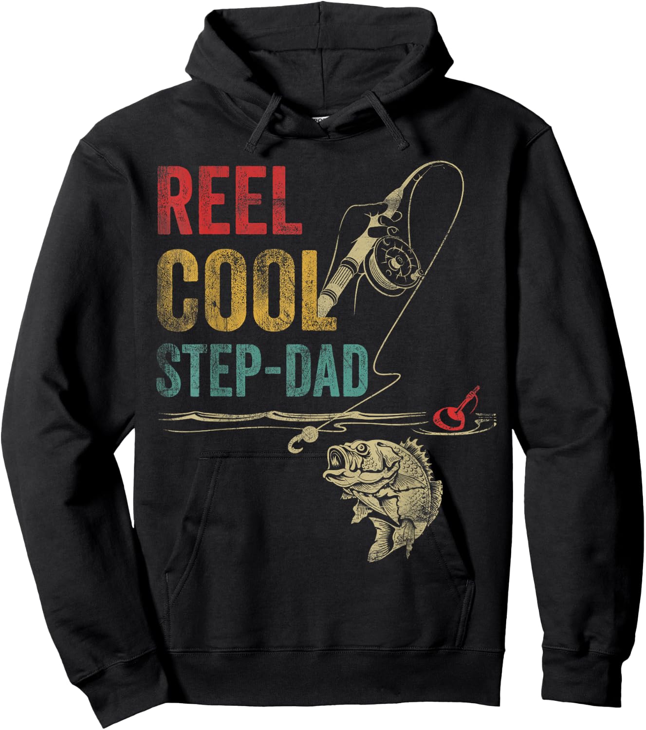 Reel Cool Step-Dad Fish Fishing Shirt Father's Day Hoodie - Hoodie | Black