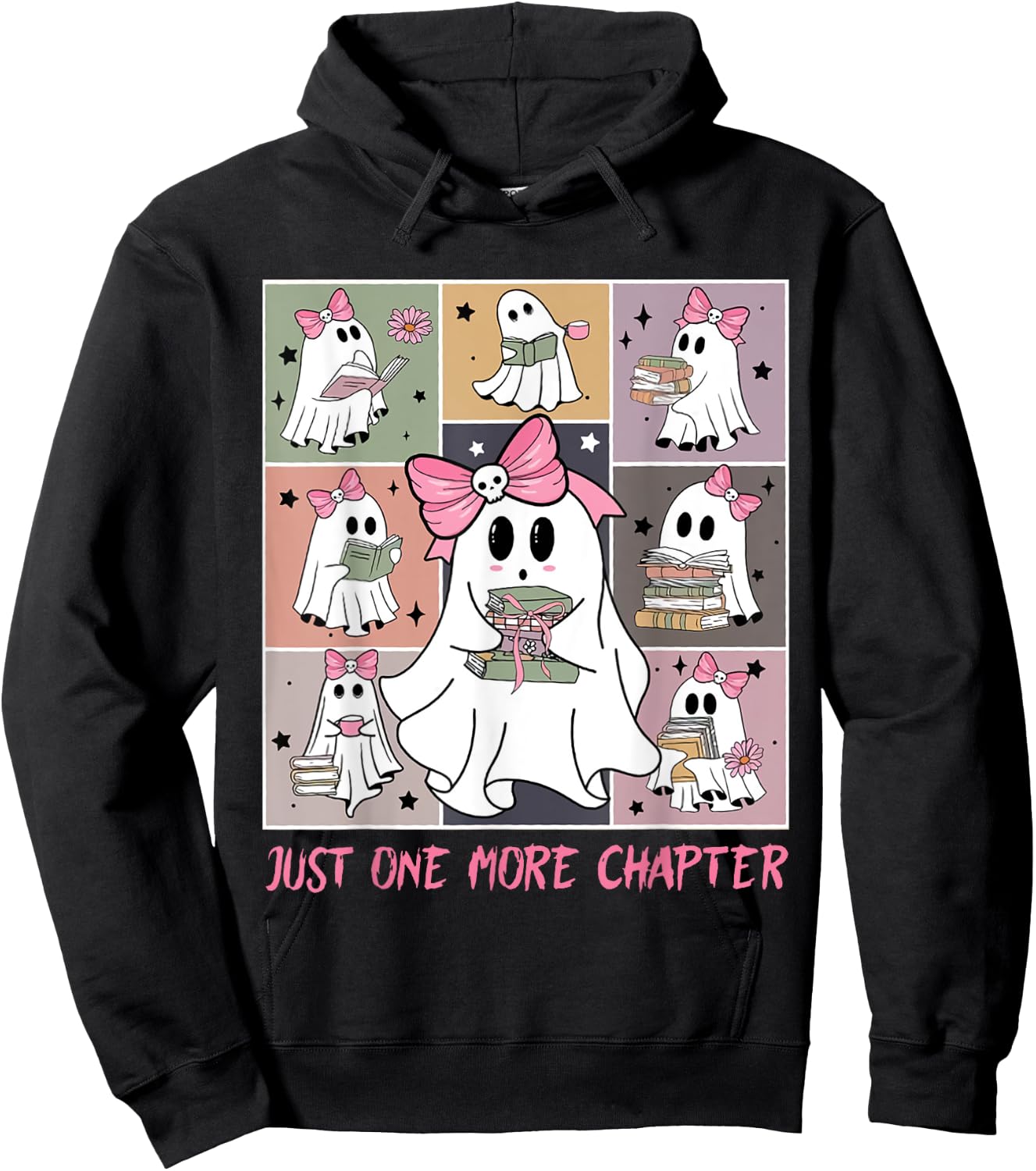 Just One More Chapter Cute Ghost Reading Book Halloween Hoodie - Hoodie | Black