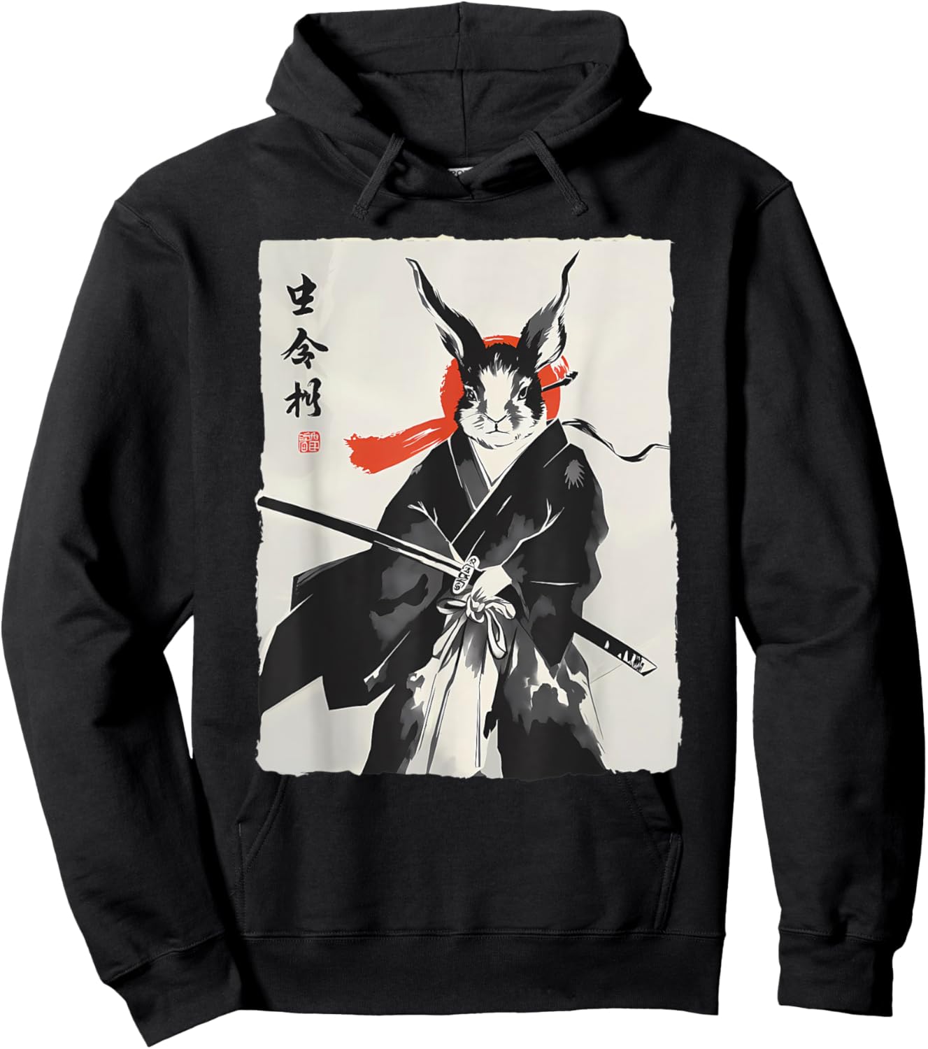 Samurai Rabbit Ronin Ukiyo Ink Warrior Japanese Rabbit Art Hoodie - Hoodie | Black