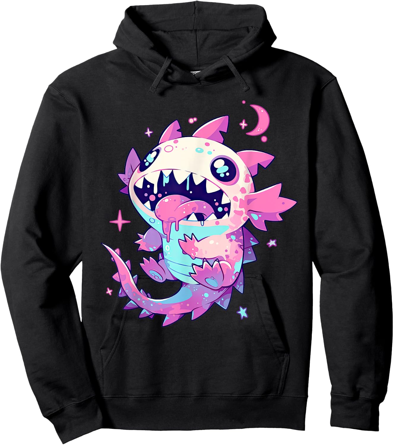 Kawaii Pastel Goth Creepy Cute Pink Zombie Axolotl Hoodie - Hoodie | Black