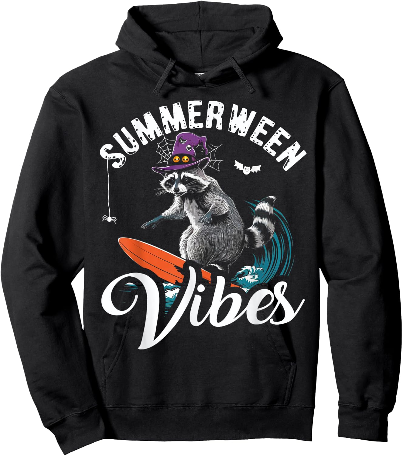 Summerween Vibes Raccoon Surfing Summer Halloween Vacation Hoodie - Hoodie | Black