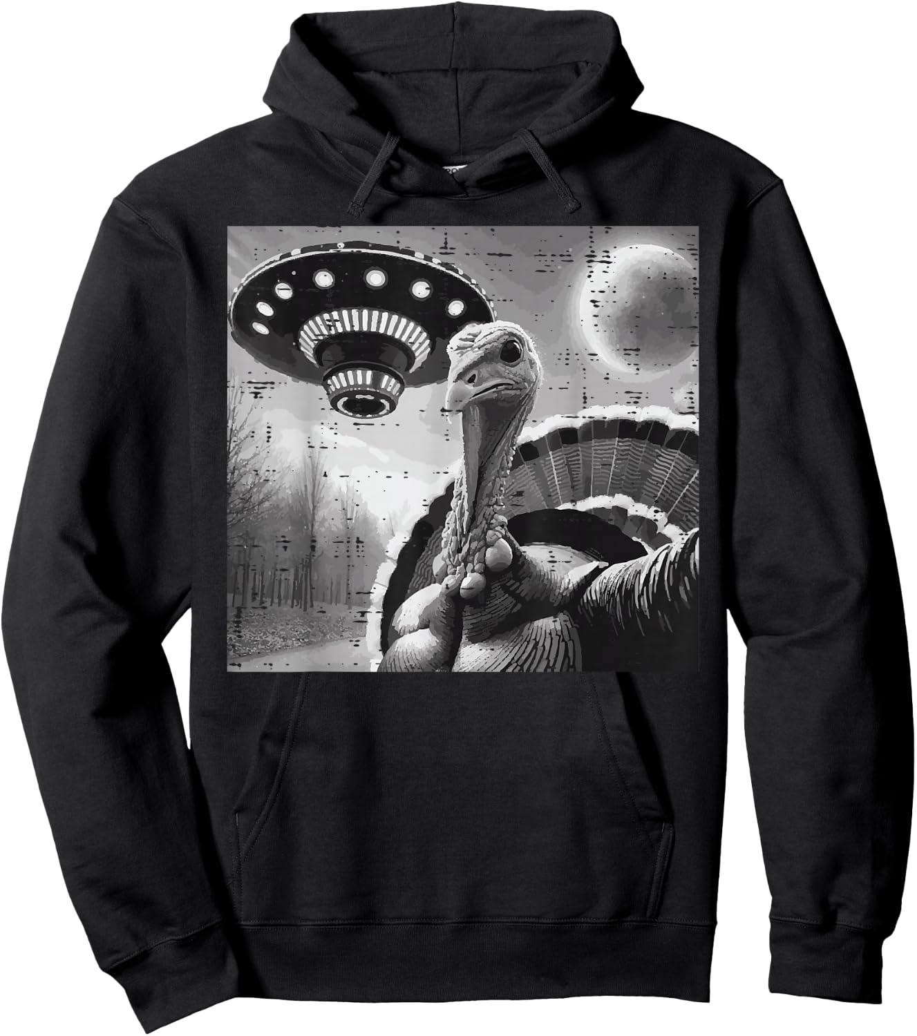 Thanksgiving Turkey UFO Selfie Funny Alien Men Women Kids Hoodie - Hoodie | Black