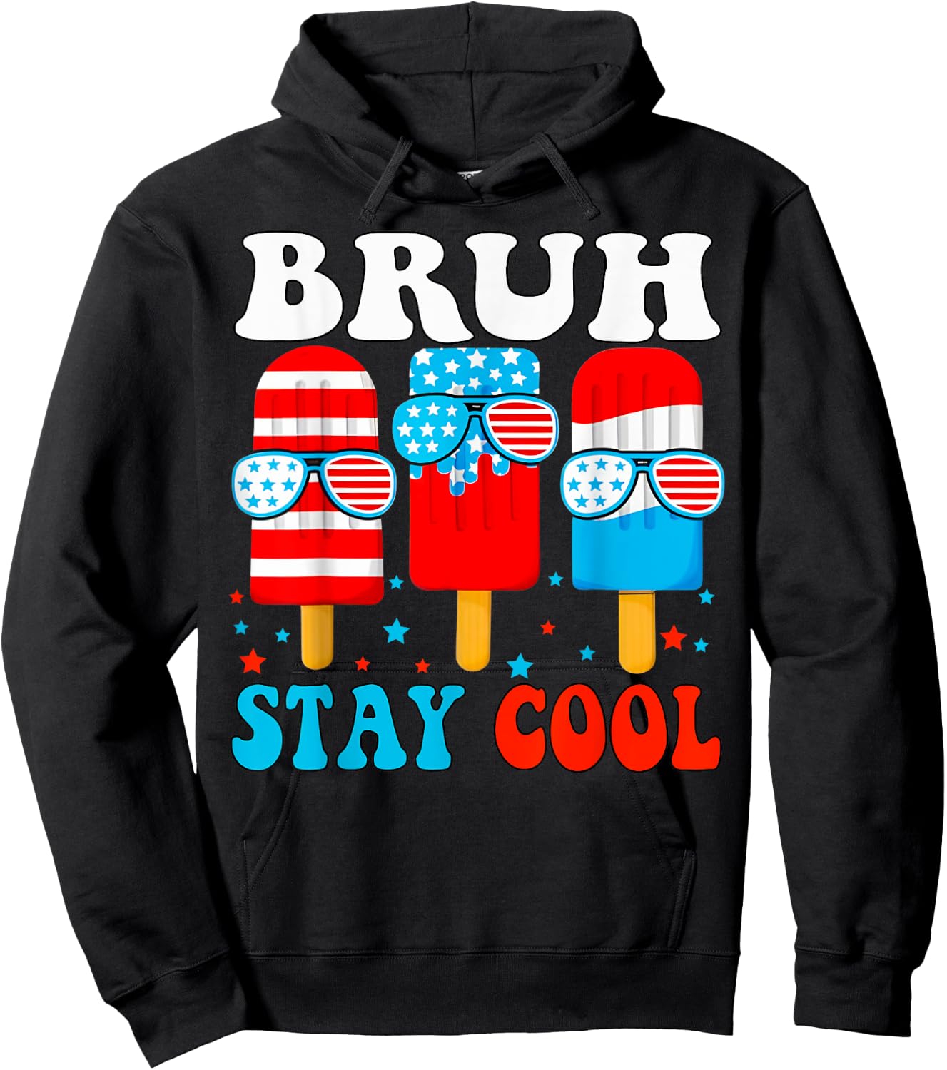 Bruh Stay Cool 4th July Popsicle Boys Men USA American Flag Hoodie - Hoodie | Black