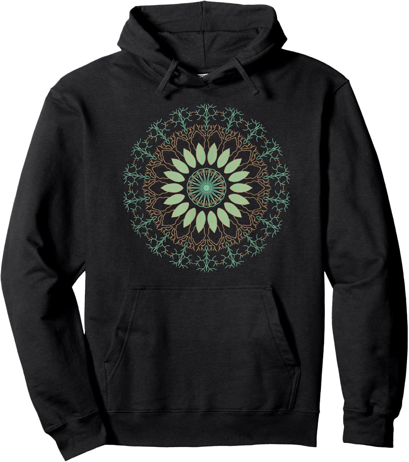 Vintage Illustrated Leaves & Nature Mandala Zen Design Hoodie - Hoodie | Black