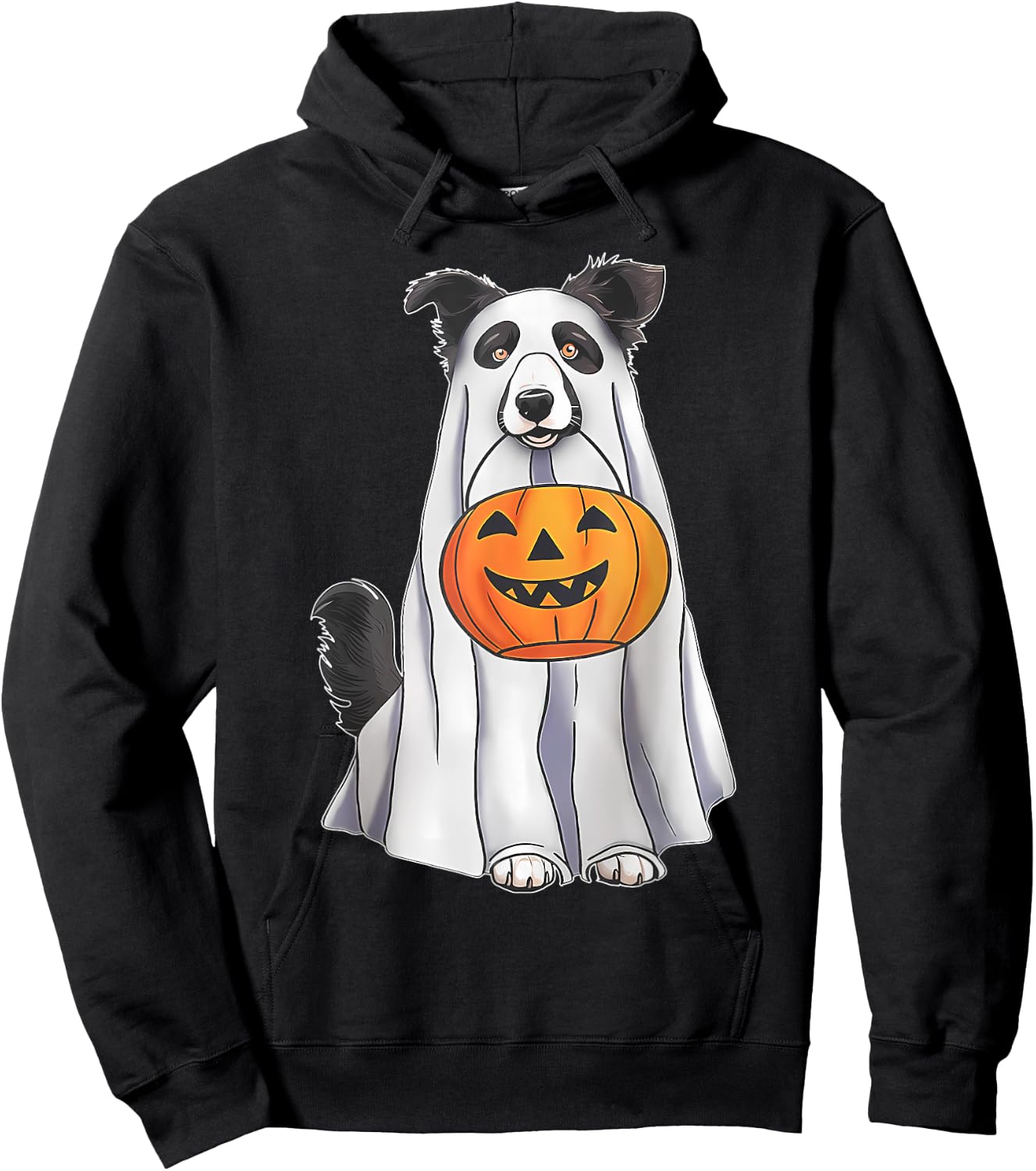 Border Collie Ghost Pumpkin Halloween Costume Fall Hoodie - Hoodie | Black