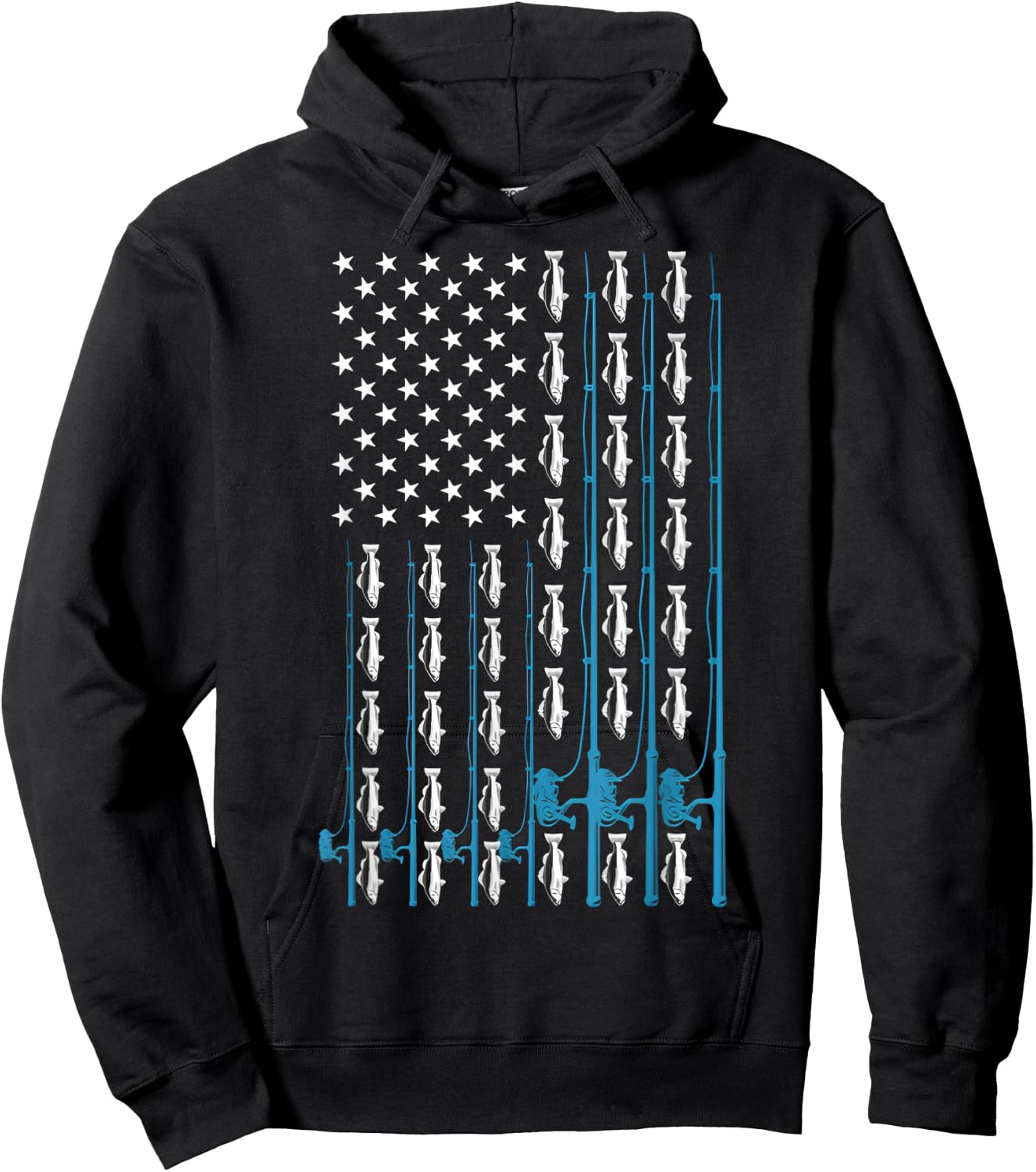Fishing Rod Fishing Lover Fisherman Vintage American Flag Hoodie - Hoodie | Black