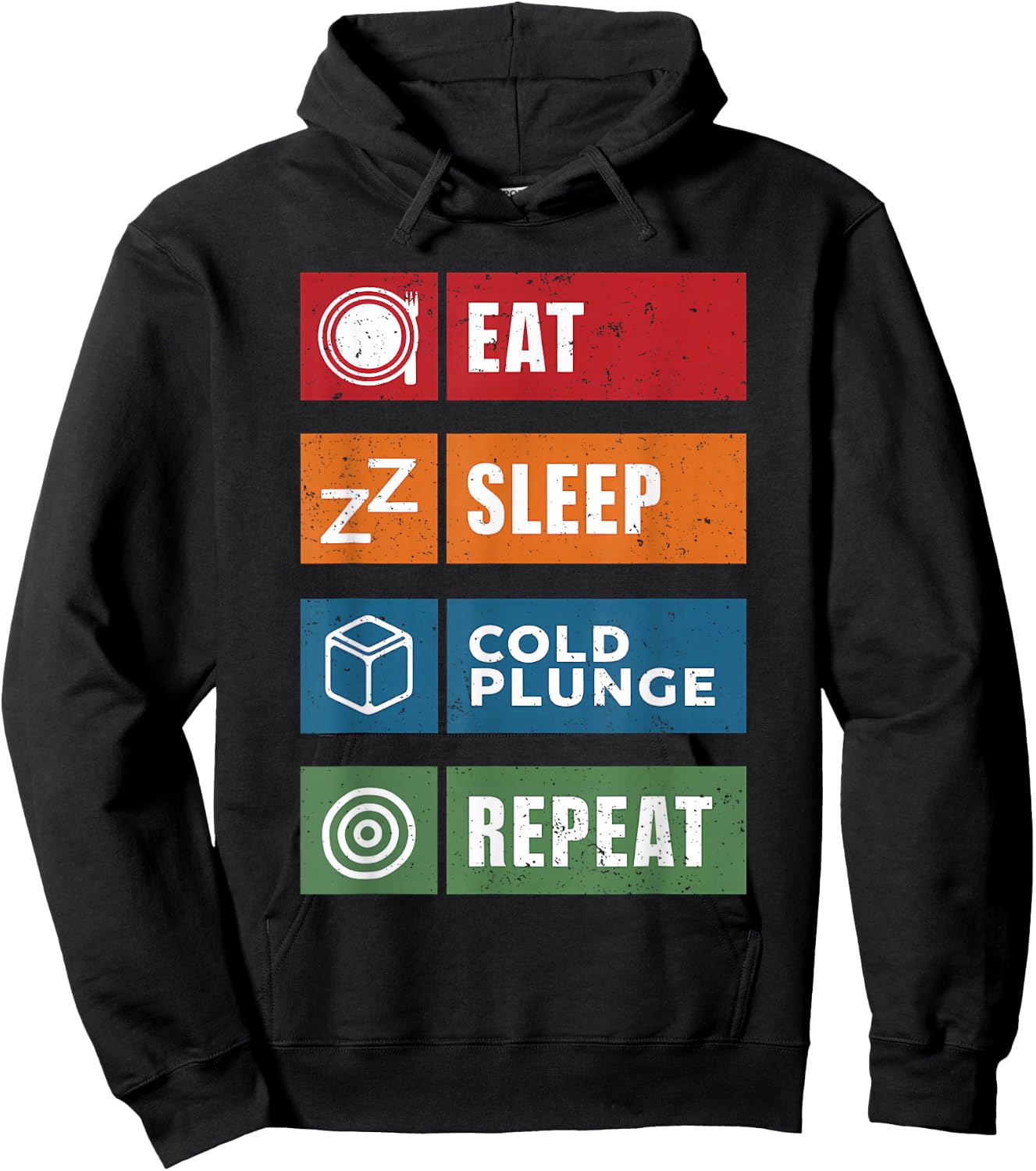 Eat Sleep Cold Plunge Repeat Funny Ice Bath Enthusiast Men Hoodie - Hoodie | Black