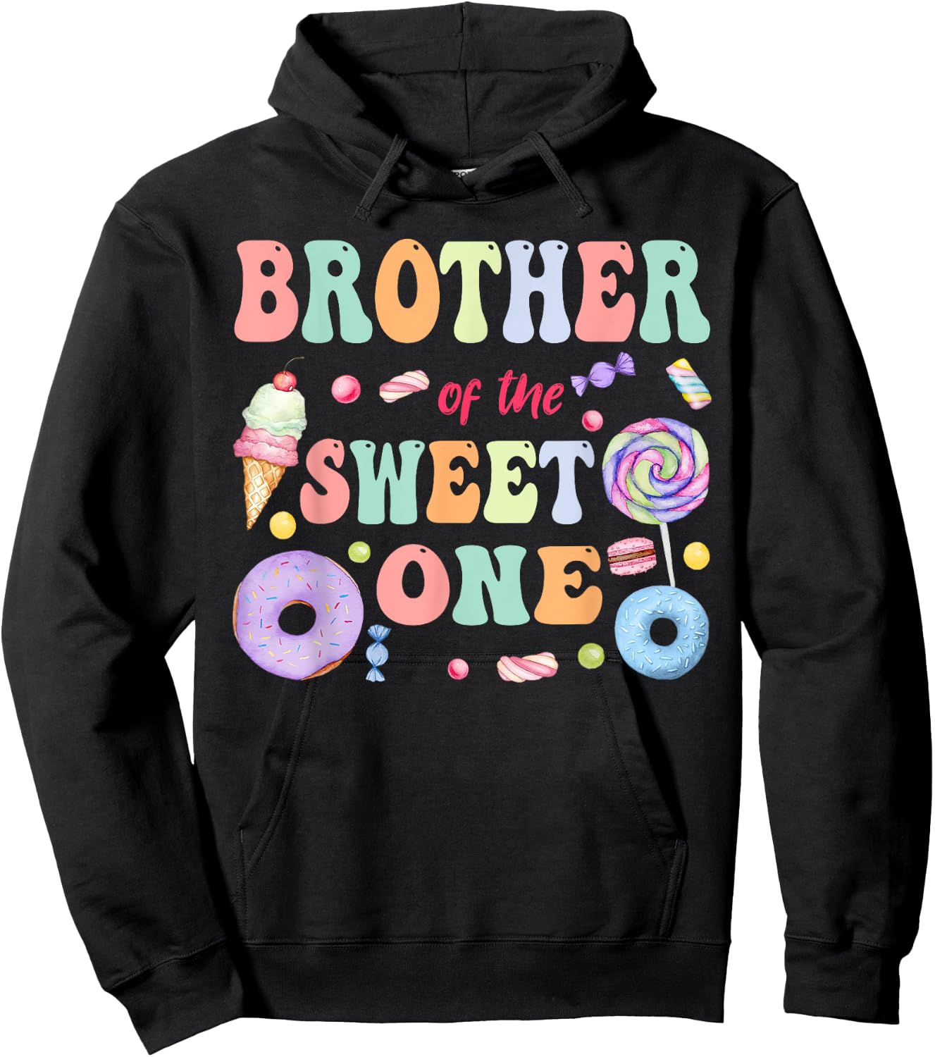 Brother of The Sweet One Lollipop Candy Birthday Party Hoodie - Hoodie | Black