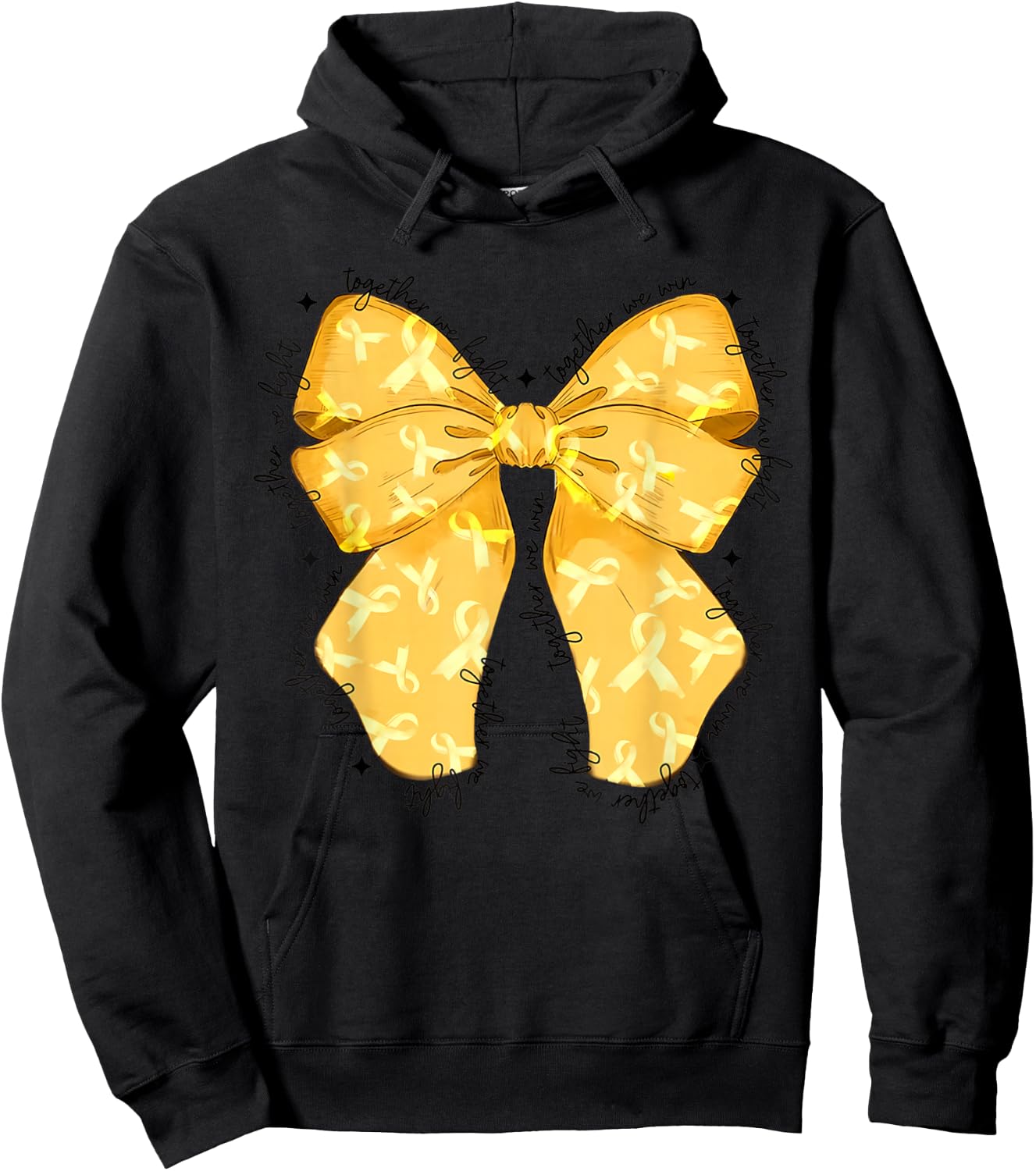 Cute Coquette Bow Together We Fight We Win Childhood Cancer Hoodie - Hoodie | Black