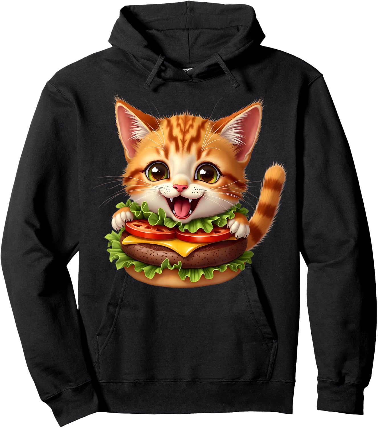 Funny Fast Food Cat Burger Lover Cute Cats Cheeseburger Men Women Kids Hoodie - Hoodie | Black